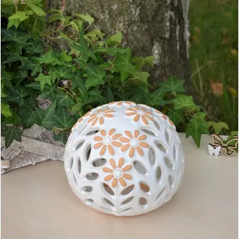 Zahradní dekorace Keramická koule na svíčku s kopretinou 15 cm Motiv: Bílá