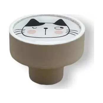 Nábytková knopka Nero bílá, motiv mrk. kočka V102