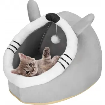 Pelíšek pro psa Domeček pro kočku s hračkou SPRINGOS PA0241 šedo-bílý