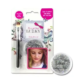 Karnevalový kostým Lukky třpytivý tělový gel se štětcem, stříbrný - EPEE