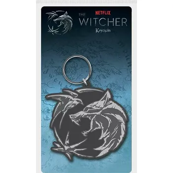 CurePink 3D kovový Netflix The Witcher Zaklínač Wolf Swallow and Star MK39255