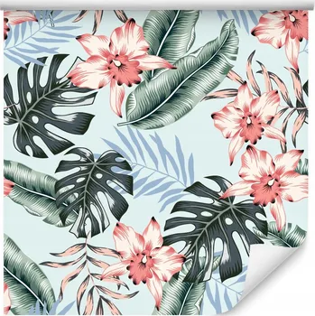 Fototapeta Tapeta do obýváku tropické KVĚTY palmové listy
