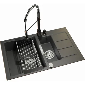 Granitový dřez Dřez s jednou a půl komorou Franke Sirius, křemen, černý