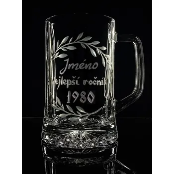 Sklenice Půllitr nejlepší ročník 1980 s vlastním jménem - ručně ryté (broušené)