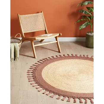 Koberec Koberec béžový a hnědý kulatý 140 cm boho rustikální styl spirálový ručně pletený přírodní juta obývací pokoj ložnice Beliani