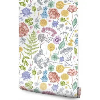 Fototapeta Tapeta divoké květiny kapradí listy do obýváku