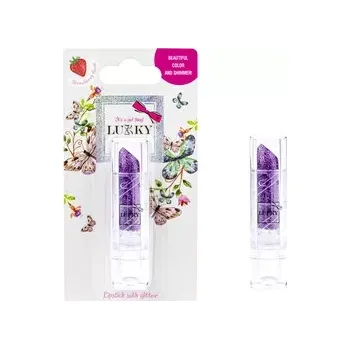 Rtěnka Dětská rtěnka Lukky se třpytkami, příchuť jahoda, odstín nachová