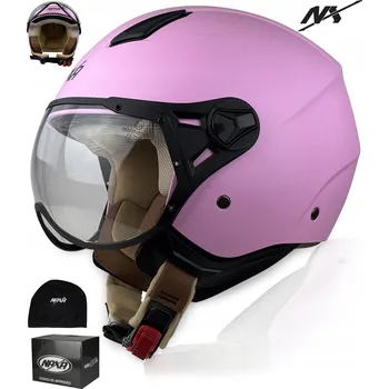 Helma na motorku MOTOCYKLOVÁ PŘILBA OTEVŘENÁ SKÚTR CHOPPER CRUSIER NAXA S33 vel. S RŮŽOVÁ PŘILBA