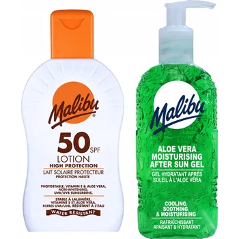 Opalování Malibu SPF50 voděodolný balzám 200 Ml + Aloe vera Gel po opalování 200 Ml