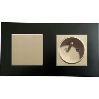 vypínač JEDNOPÓLOVÝ VYPÍNAČ SVĚTLA SE ZÁSUVKOU 1+1F, PLAST, ČERNO-ZLATÝ