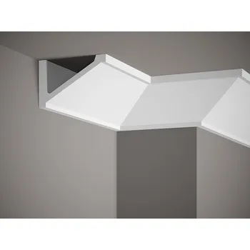 Obklad Mardom Decor VZOREK - Stropní lišta – HLADKÁ, tvrdý plast ProFoam® (polyuretan), základní bílý nátěr (přetíratelný), 90 x 140 x 100 mm