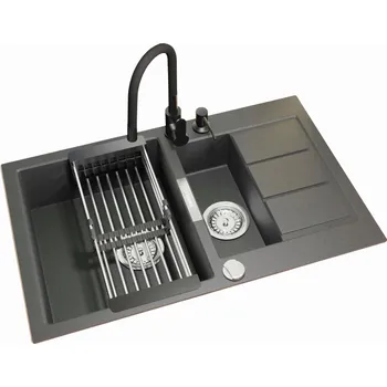 Granitový dřez Dřez s jednou a půl komorou Franke Sirius, křemen, černý