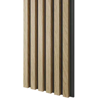 Obklad Lamele 3D Dřevěné lamely ÚZKÉ na ČERNÉ desce (MDF), EVROPSKÝ DUB, CPL PREMIUM, 24 x 300 x 2750 mm (0,825 m2)