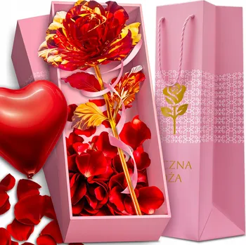 umělá květina STABILIZOVANÁ RŮŽE V KRABIČCE DÁREK K VALENTÝNU PRO BABIČKU SET + BALÓNEK