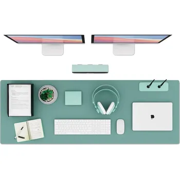 Psací stůl Oboustranná kožená podložka na psací stůl/pod myš XXL Barva: Tyrkysová/světle šedá