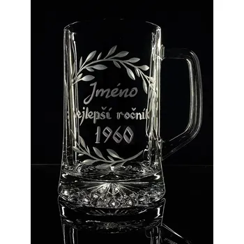 Sklenice Půllitr nejlepší ročník 1960 s vlastním jménem - ručně ryté (broušené)