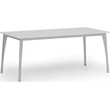 Psací stůl Jednací kancelářský stůl PRIMO OMEGA, 180x90 cm, šedá podnož, bílá