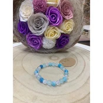 Náramek RV studio Louny s.r.o. Náramek Křišťál duhová aura + Chalcedon (dračí achát) ledové modré + Skleněné korálky matné tyrkysové 8 mm