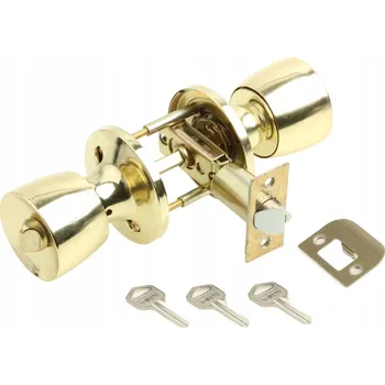 Dveřní kování KLIKA DVEŘNÍ S ZÁMKEM ZLATÁ KLIKA ZÁMEK KLÍČE MOSAZ DVEŘE ZLATÁ