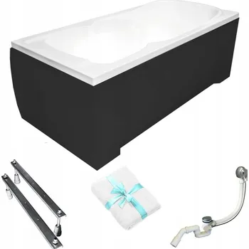 Vana Obdélníková vana s černým krytem Majka 170x70 Besco sifon nožičky držák na ručník