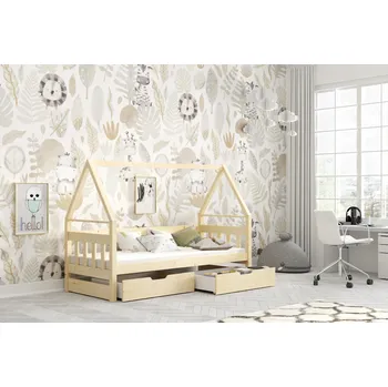 Postel Kiknabytek.cz Postel K - DOMEK s úložným prostorem včetně matrace Rozměr: 75 x 180 cm, Povrchová úprava: Přírodní lakovaná