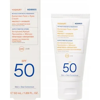 Přípravek na opalování Korres - Yoghurt Sunscreen Face & Eyes Cream SPF 50 - Gelový krém na obličej s filtrem - 50 ml
