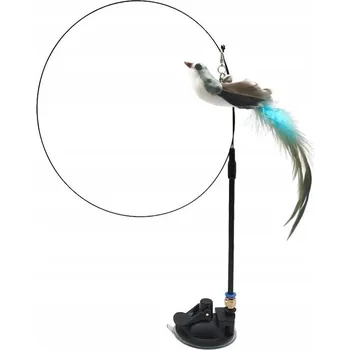 Hračka pro kočku NUXIE CAT pro kočky HRAČKA prut INTERAKTIVNÍ PRO KOČKY HRAČKA RYBÁŘSKÝ PRUT MYŠ S PEŘÍM 95 CM S PŘÍSAVKOU