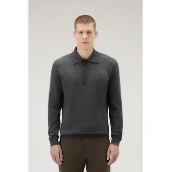 Pánský svetr SVETR WOOLRICH MERINOS POLO PULLOVER CHARCOAL MELANGE