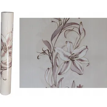 Tapeta Tapeta s hnědo-fialovými liliemi, jemný vzor