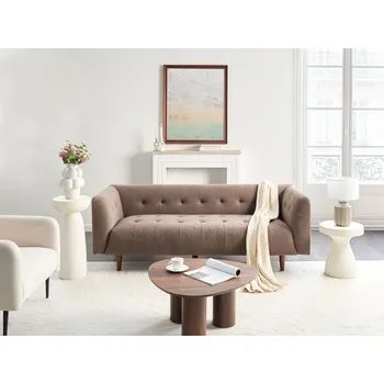 Pohovka Pohovka hnědá buklé čalounění dřevěné nohy z kaučukového dřeva 3místná knoflíkový gauč obývací pokoj Beliani