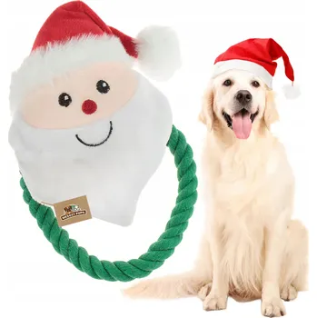 Hračka pro psa Hračka pro psa Wesoły Pupil Hračka pro psy VÁNOČNÍ MIKULÁŠ plyšová hračka s provázkem RING