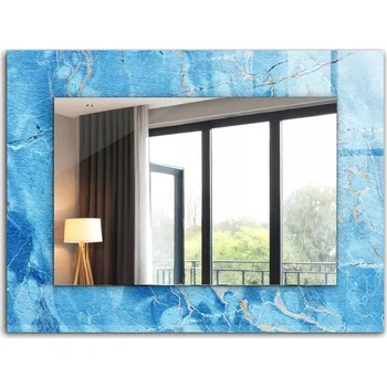 Zrcadlo Dekorativní zrcadlo na zeď s potiskem, dekor 80x60, modrý mramorový vzor