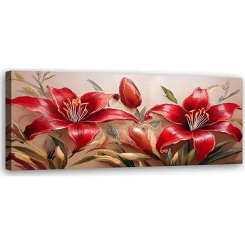 Obraz Obraz na plátně, Červené Lilie Květiny Rostliny 90x30