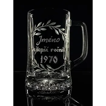 Sklenice Půllitr nejlepší ročník 1970 s vlastním jménem - ručně ryté (broušené)