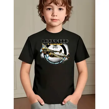 Chlapecké tričko STRIKER Dětské tričko Lockheed P-38 Lightning Barva: Černá, Velikost: 10 let