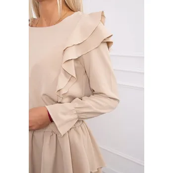 Dámské šaty Dámské béžové volánové šaty s elastickým pasem K-Fashion, UNI i519_16099-U