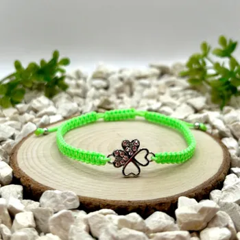 Náramek Certom Pletený náramek se stříbrným čtyřlístkem | štěstí a pozitivní energie 0090