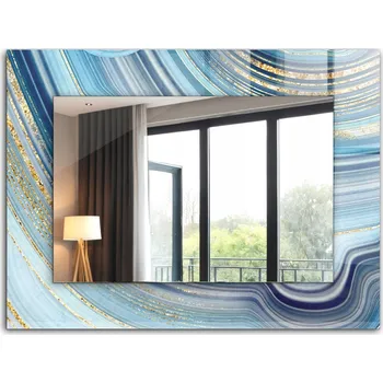 Zrcadlo Moderní zrcadlo s krásným potiskem 80x60 cm Abstraktní modré vlny