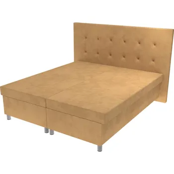 Postel Manželská postel Sofie na nohách s čelem s vtahy a úložným prostorem - Béžová, 160 x 200 cm, Bez navýšení, Molitanová 12 cm