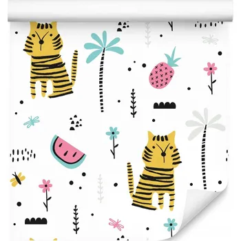 Fototapeta Tapeta do Dětského Pokoje KOČKA Meloun Květiny Ovoce