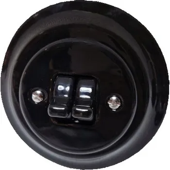 vypínač Keramický dvojitý vypínač ANTICA OLD černý s páčkami LOFT s rámečkem