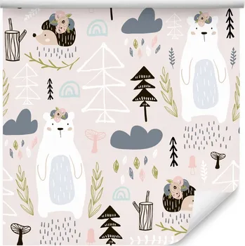 Fototapeta Dětská tapeta medvídci JEŽCI stromy květiny rostliny