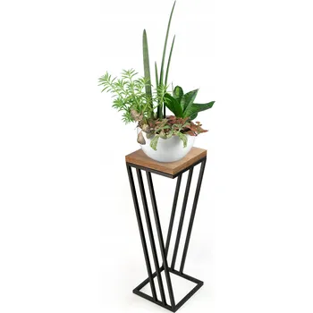 Květináč DRŽÁK NA KVĚTINÁČ ŠIKMÝ LOFT KOV STOJAN NA KVĚTINY DŘEVO