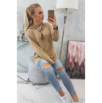 Oversize velbloudí tunika s kapucí na zip K-Fashion, UNI i519_18750-U