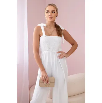 Dámský overall Dámský páskový overal s volánkovým topem Ecru K-Fashion, UNI i519_29090-U