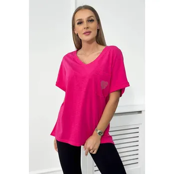 Bavlněná dámská halenka fuchsiová s kapsou - K-Fashion, UNI i519_24745-U