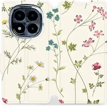 Pouzdro na mobilní telefon Flipové pouzdro Mobiwear - Xiaomi Poco X7 - MD03S Tenké rostlinky s květy (Knížkové flip pouzdro, obal, kryt na mobil Xiaomi Poco X7 - MD03S Tenké rostlinky s květy, materiál Umělá kůže + TPU - ochrana 360°, stojánek, silikonová vanička, magnetické zavírá