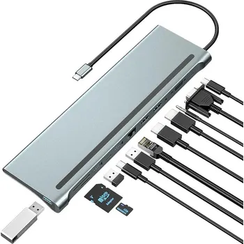 Zabezpečení domácnosti DOKOVACÍ STANICE HUB 12 v 1 USB-C VGA RJ45 HDMI 4K