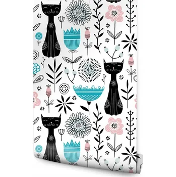 Fototapeta Tapeta pro děti - Koťátka a rostlinky /520768555