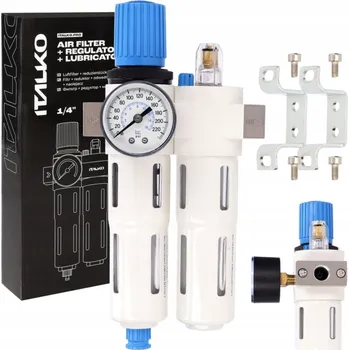 Ventil REDUKČNÍ VENTIL S FILTREM VZDUCHU, ODLUČOVAČ VODY + PŘIMAZOVAČ 1/4" ITALKO